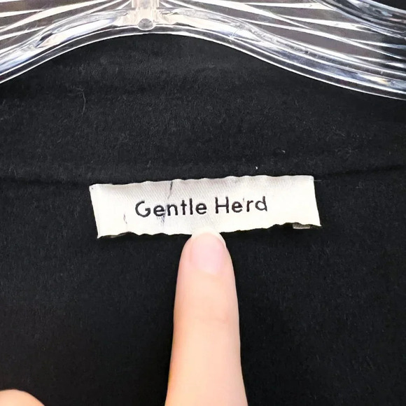 Gentle Herd 100% Wool Black Classic Bohemian Knit Collared Long Trench Coat XL - Picture 8 of 9